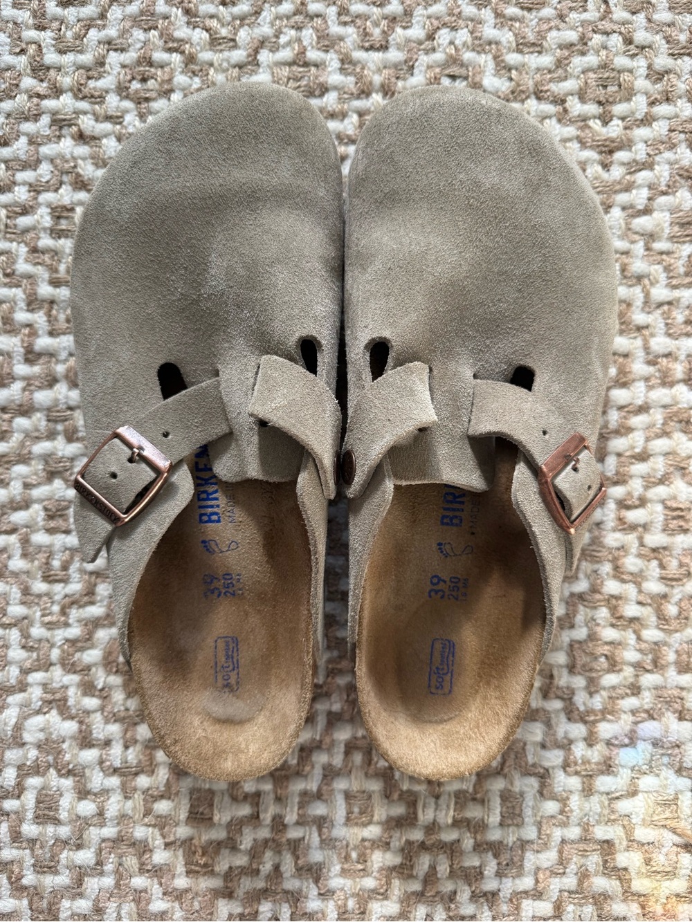 Birkenstock Taupe Suede Boston Clogs